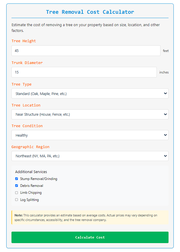 large tree removal cost calculator