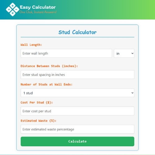 stud calculator for walls